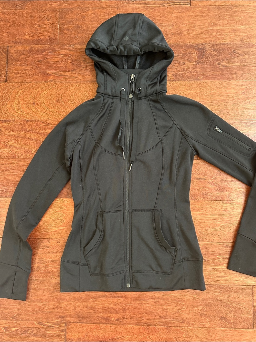 Athleta Black Hooded Utility Zip Jacket